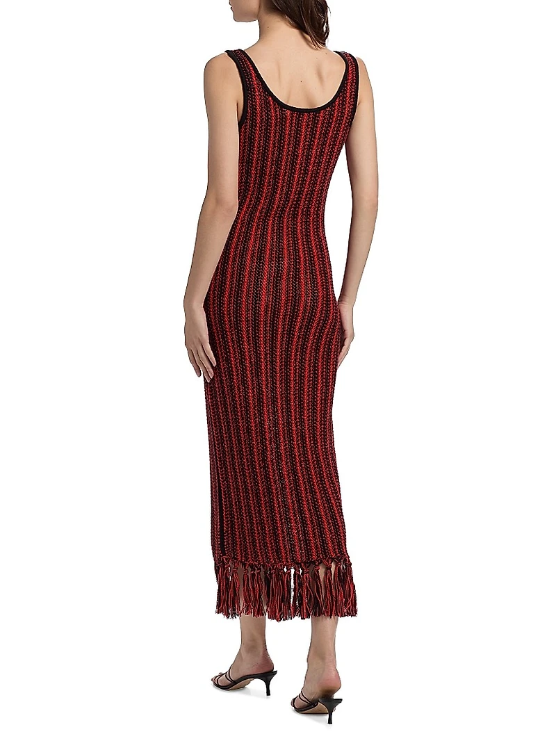 Stripe Scoopneck Fringe Dress