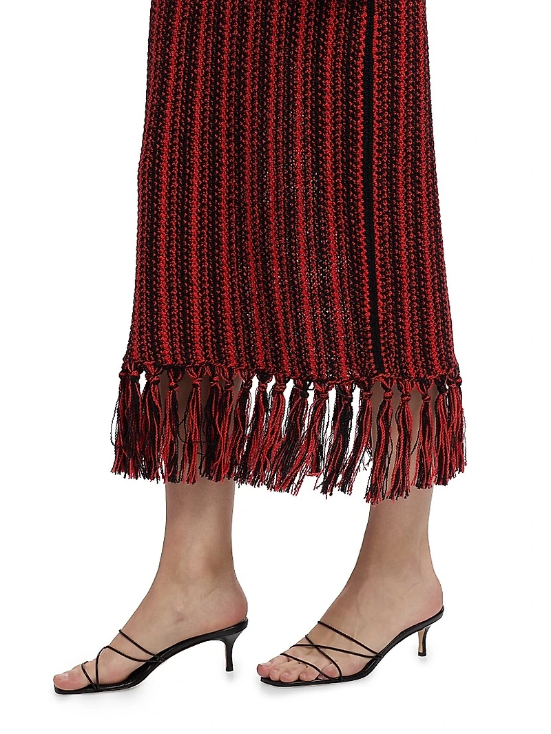 Stripe Scoopneck Fringe Dress