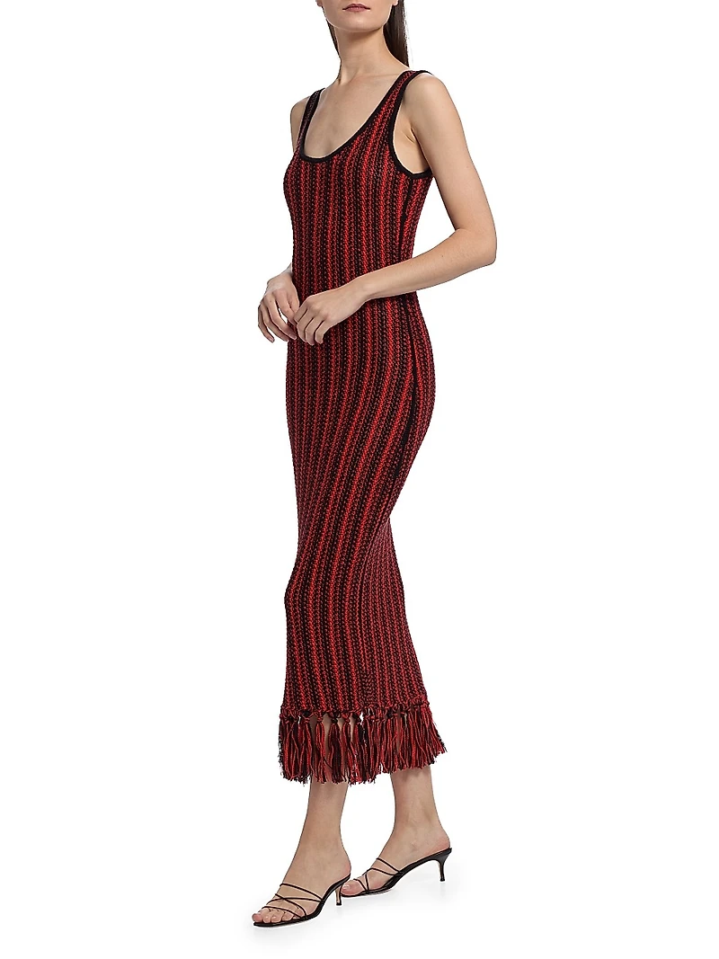 Stripe Scoopneck Fringe Dress