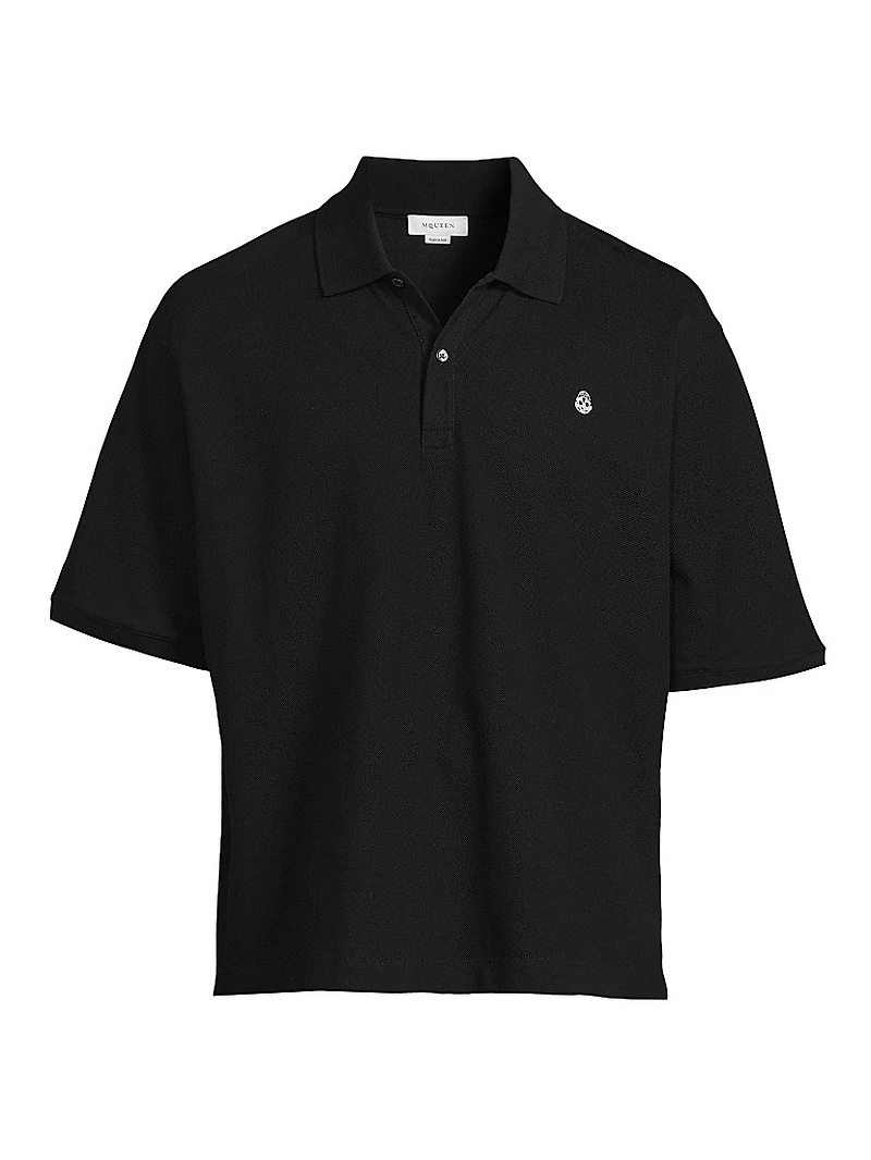 Skull Embroidered Boxy Cotton Polo Shirt