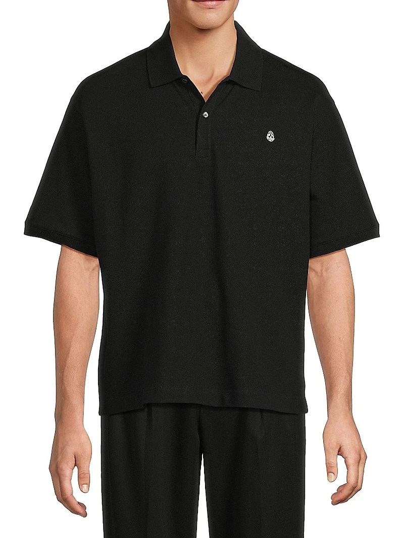 Skull Embroidered Boxy Cotton Polo Shirt