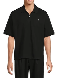 Skull Embroidered Boxy Cotton Polo Shirt