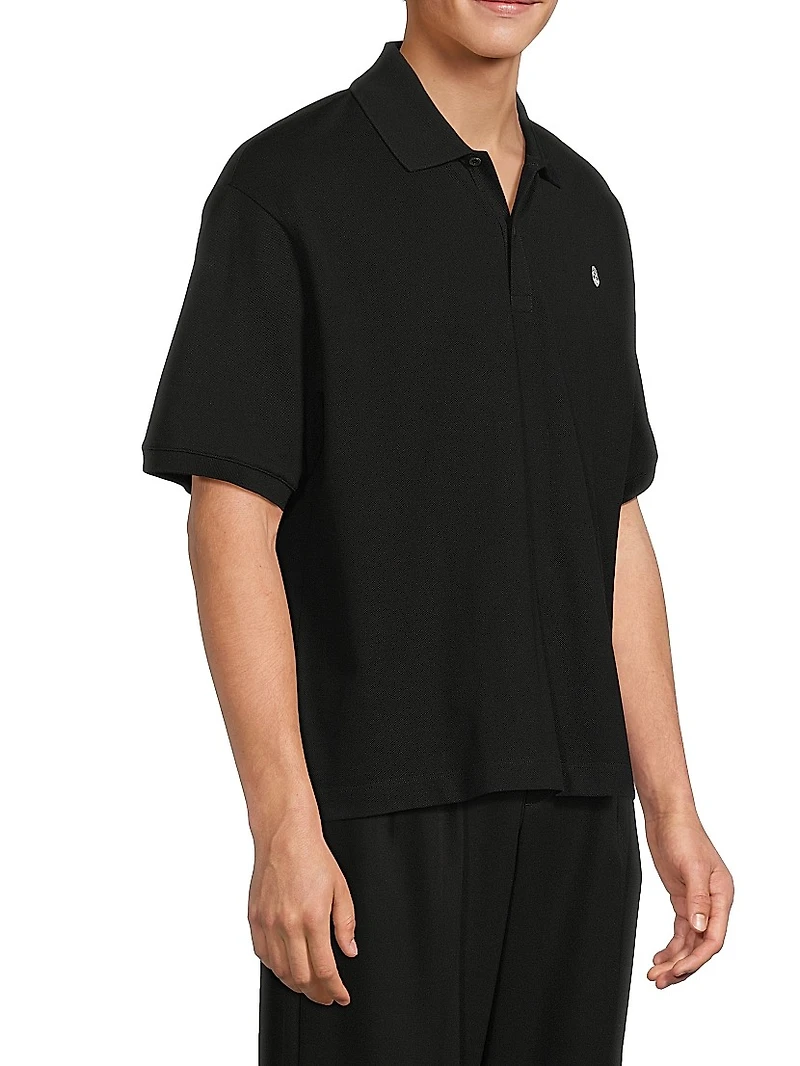 Skull Embroidered Boxy Cotton Polo Shirt