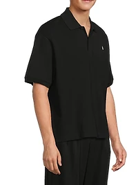 Skull Embroidered Boxy Cotton Polo Shirt