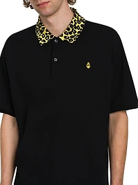 Skull Embroidered Boxy Cotton Polo Shirt