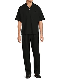 Skull Embroidered Boxy Cotton Polo Shirt