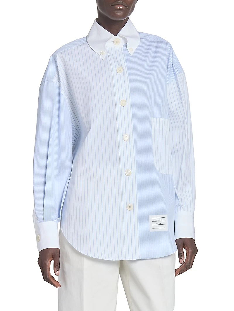 Striped Cotton Poplin Supersized Button-Down Shirt