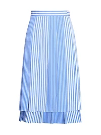 Striped Pleated Cotton Midi-Skirt