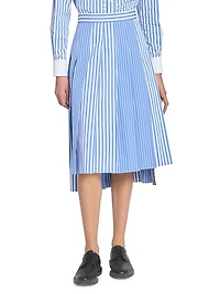 Striped Pleated Cotton Midi-Skirt