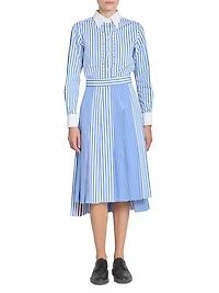 Striped Pleated Cotton Midi-Skirt