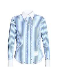Striped Eyelet Cotton Button-Down Shirt