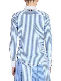 Striped Eyelet Cotton Button-Down Shirt