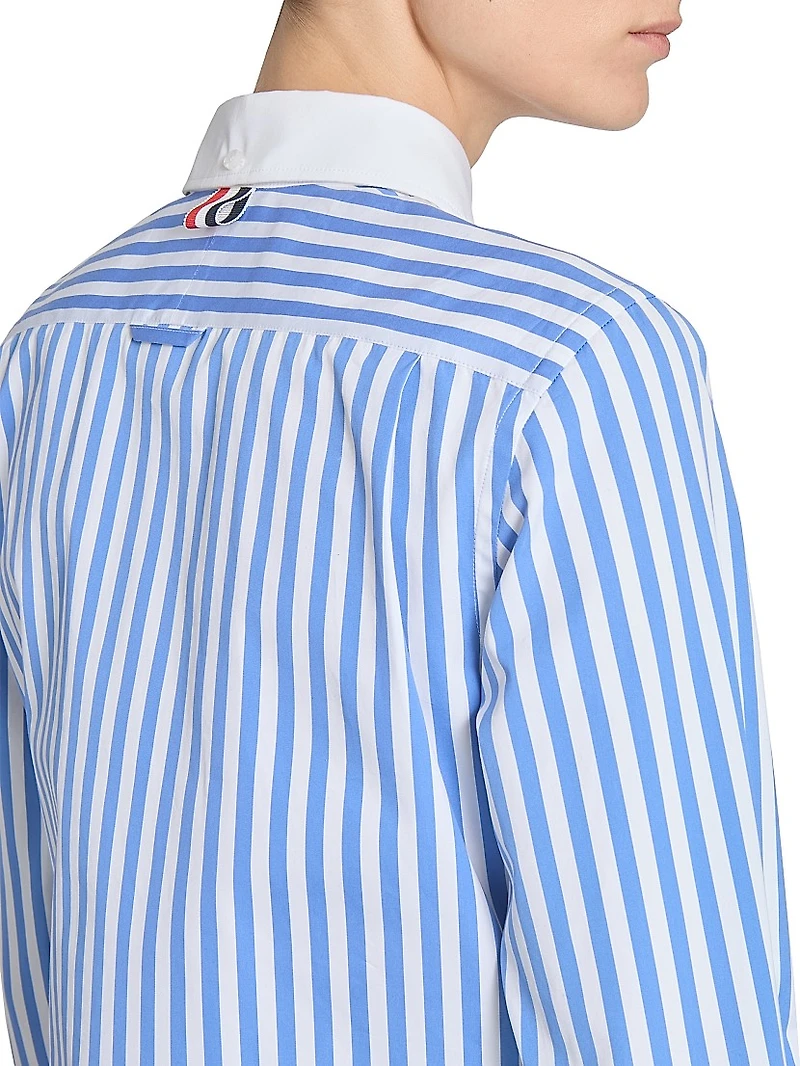 Striped Eyelet Cotton Button-Down Shirt