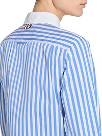 Striped Eyelet Cotton Button-Down Shirt