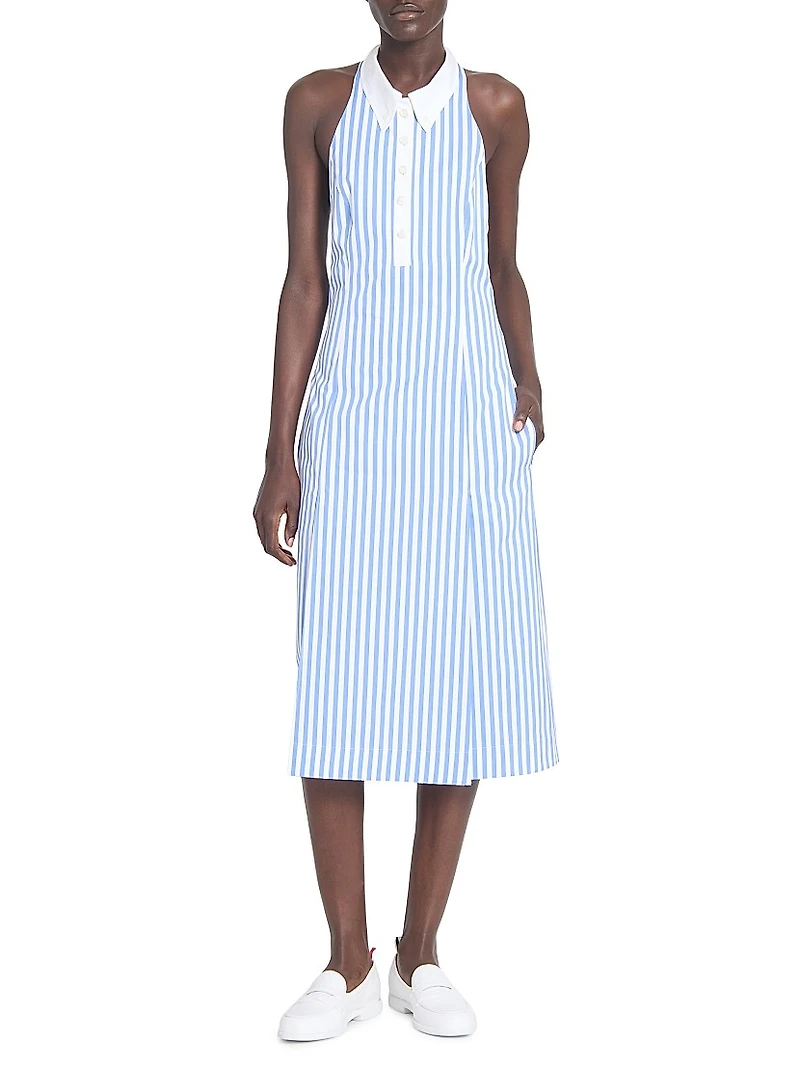Striped Cotton Poplin Knee-Length Shirtdress