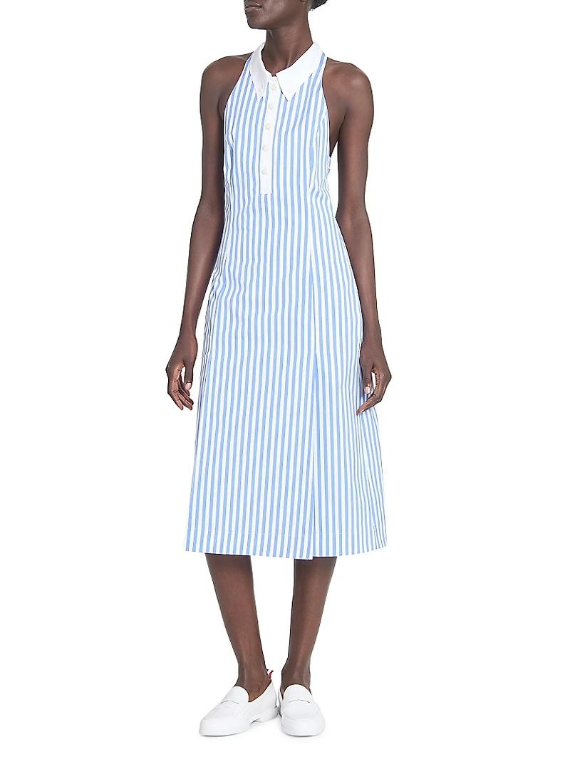 Striped Cotton Poplin Knee-Length Shirtdress