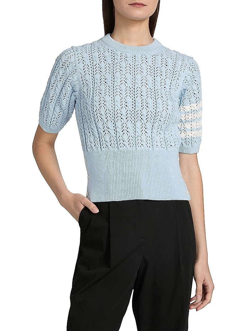 Pointelle Cable Stitch Short-Sleeve Sweater