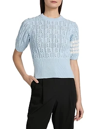 Pointelle Cable Stitch Short-Sleeve Sweater