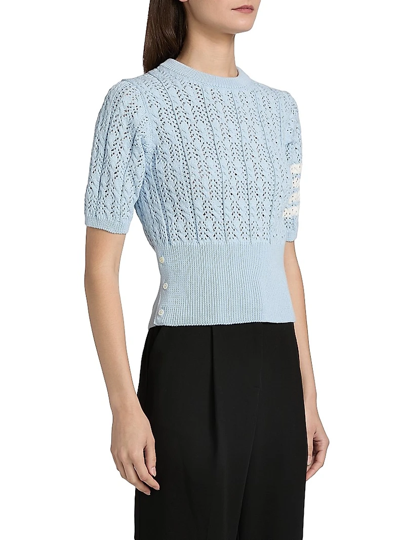 Pointelle Cable Stitch Short-Sleeve Sweater