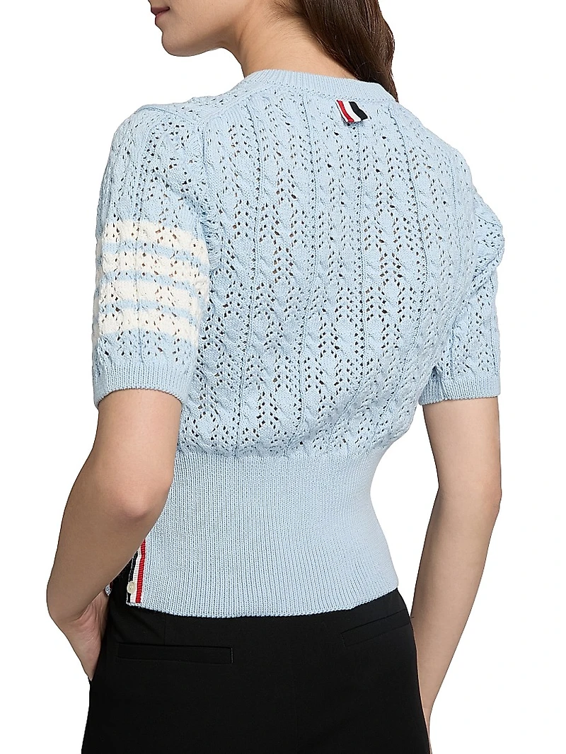 Pointelle Cable Stitch Short-Sleeve Sweater