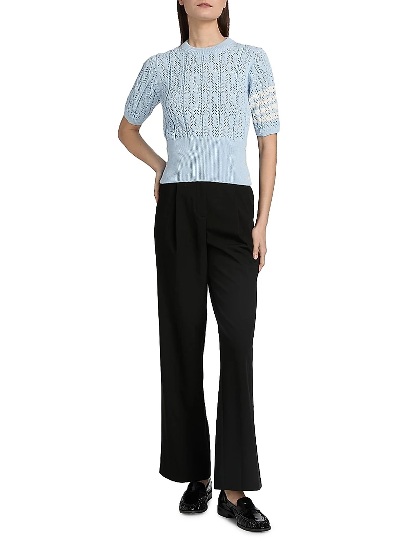 Pointelle Cable Stitch Short-Sleeve Sweater