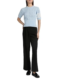 Pointelle Cable Stitch Short-Sleeve Sweater