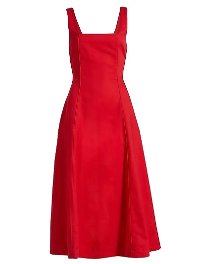 Elise Linen-Cotton Square-Neck Midi-Dress