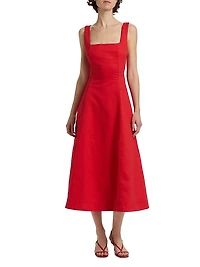 Elise Linen-Cotton Square-Neck Midi-Dress