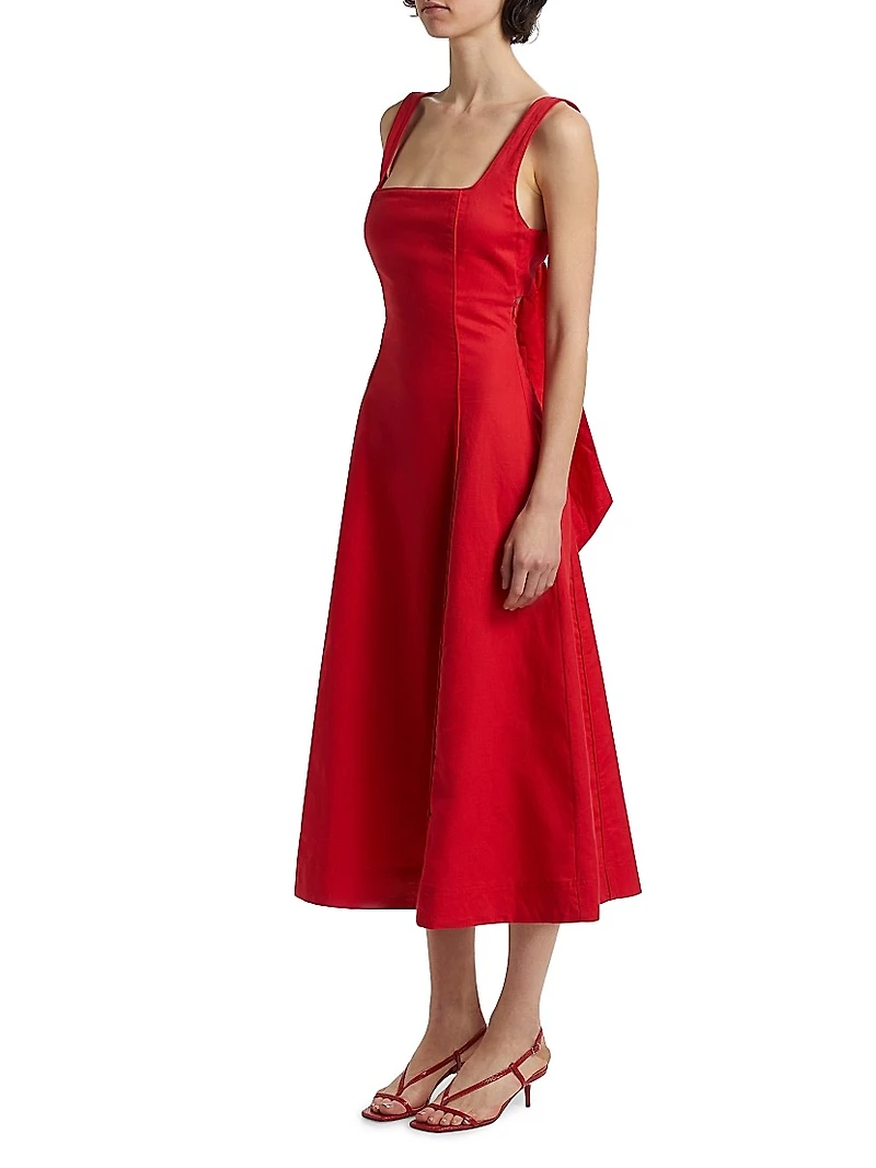 Elise Linen-Cotton Square-Neck Midi-Dress