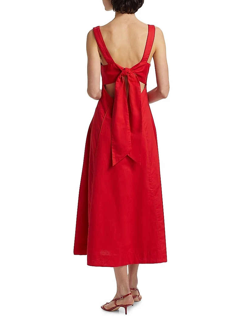 Elise Linen-Cotton Square-Neck Midi-Dress