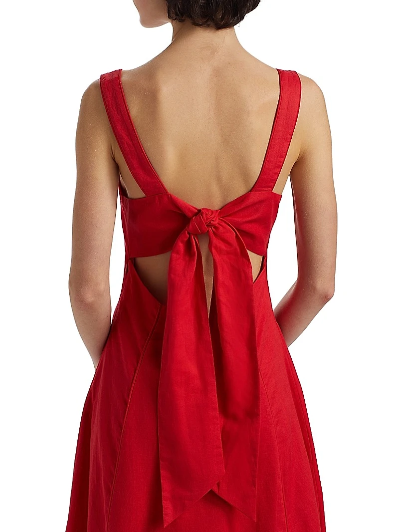 Elise Linen-Cotton Square-Neck Midi-Dress