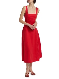 Elise Linen-Cotton Square-Neck Midi-Dress