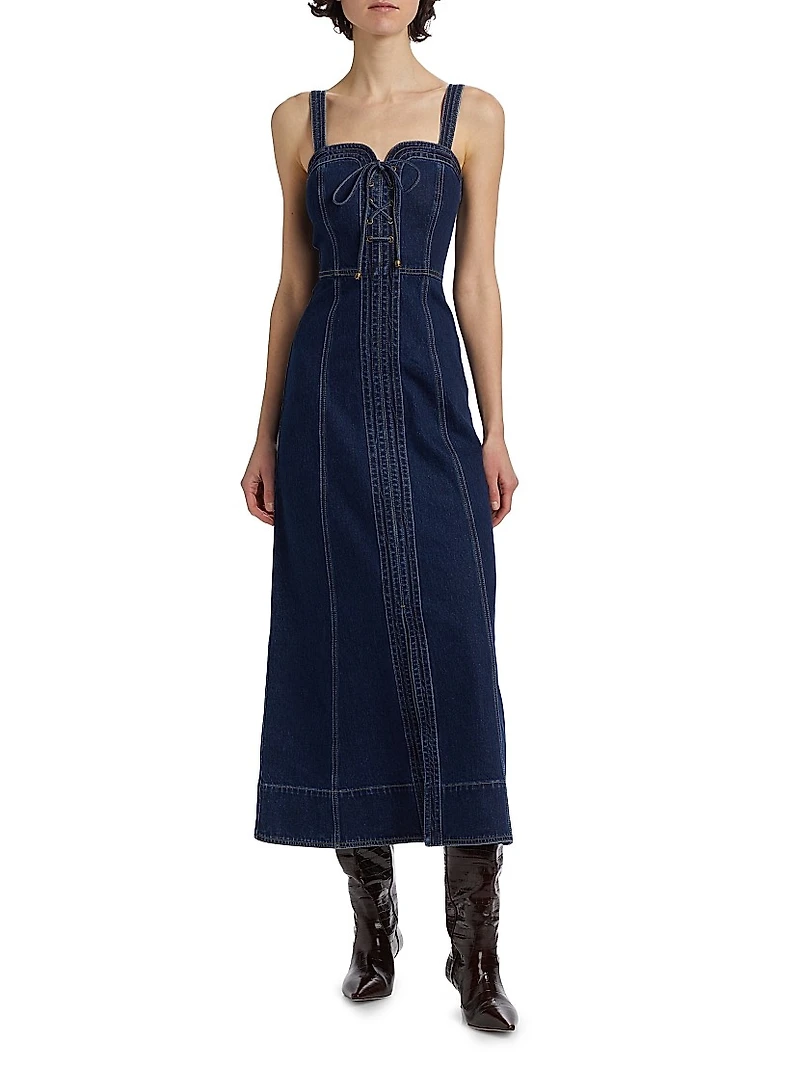 Joelle Denim Sweetheart Midi-Dress