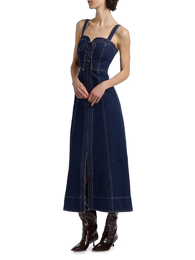 Joelle Denim Sweetheart Midi-Dress