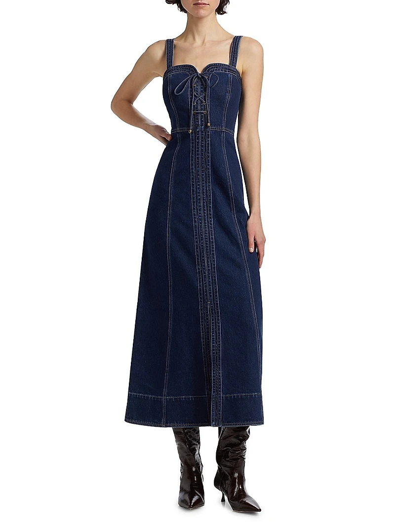 Joelle Denim Sweetheart Midi-Dress