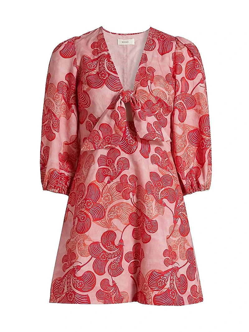 Riviera Floral Linen V-Neck Minidress