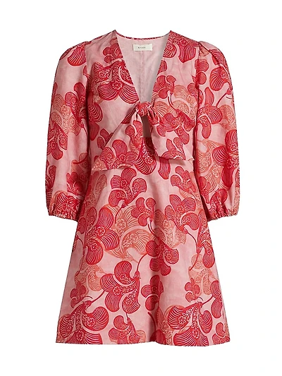 Riviera Floral Linen V-Neck Minidress