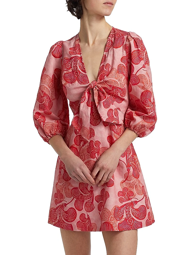 Riviera Floral Linen V-Neck Minidress