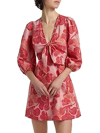 Riviera Floral Linen V-Neck Minidress