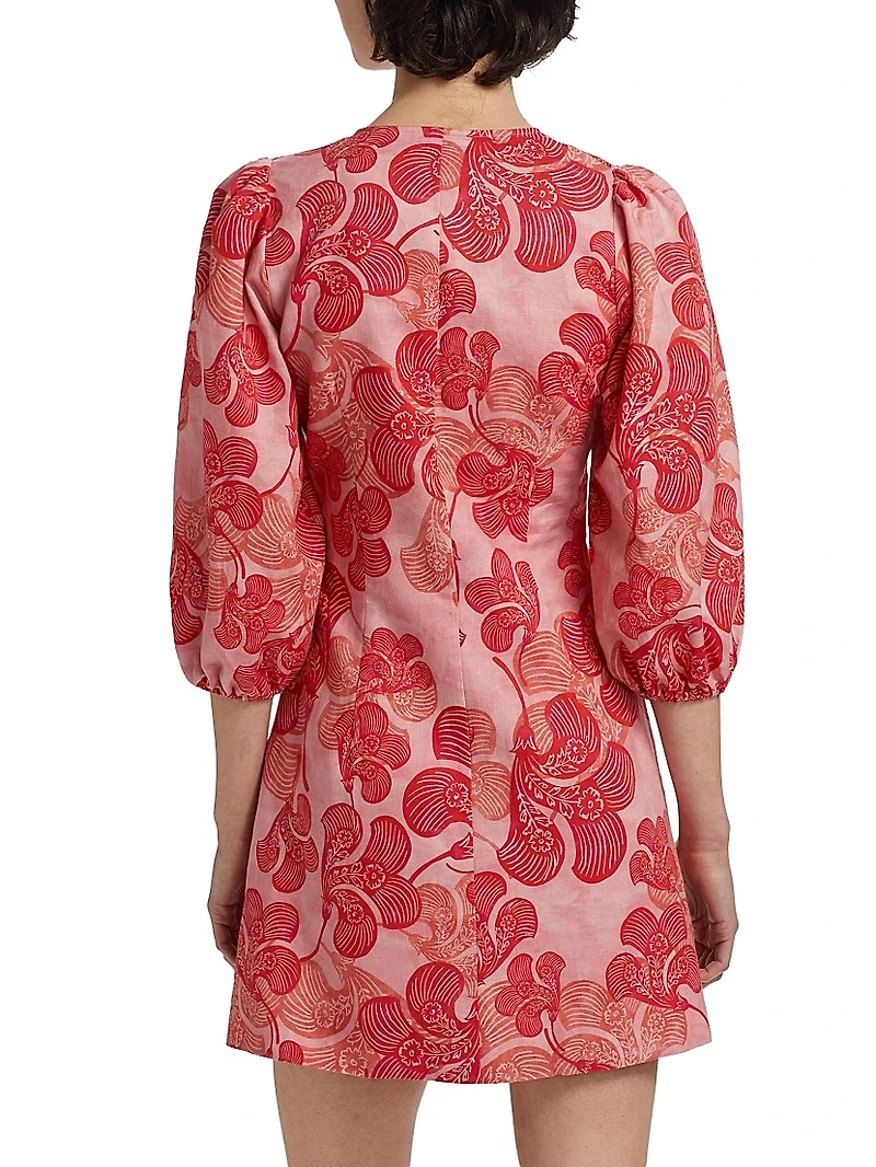 Riviera Floral Linen V-Neck Minidress