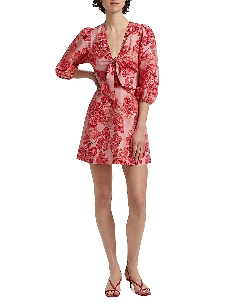 Riviera Floral Linen V-Neck Minidress