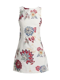 Provence Floral Linen-Cotton Boatneck Minidress