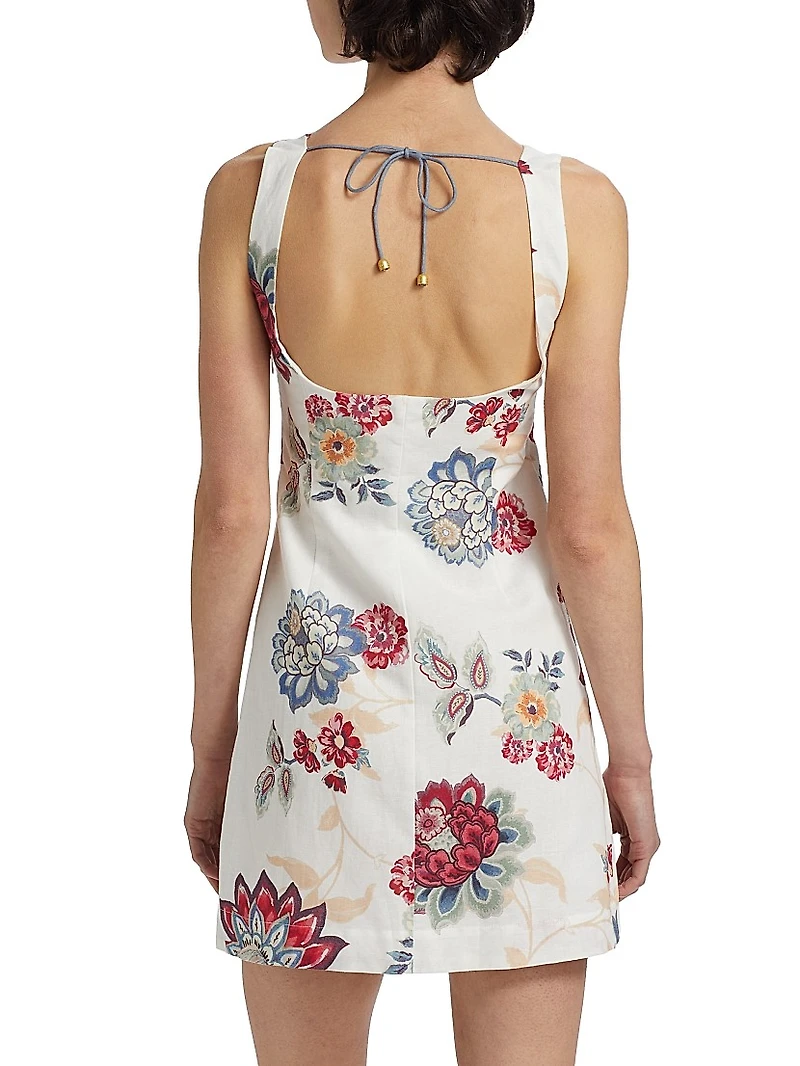 Provence Floral Linen-Cotton Boatneck Minidress