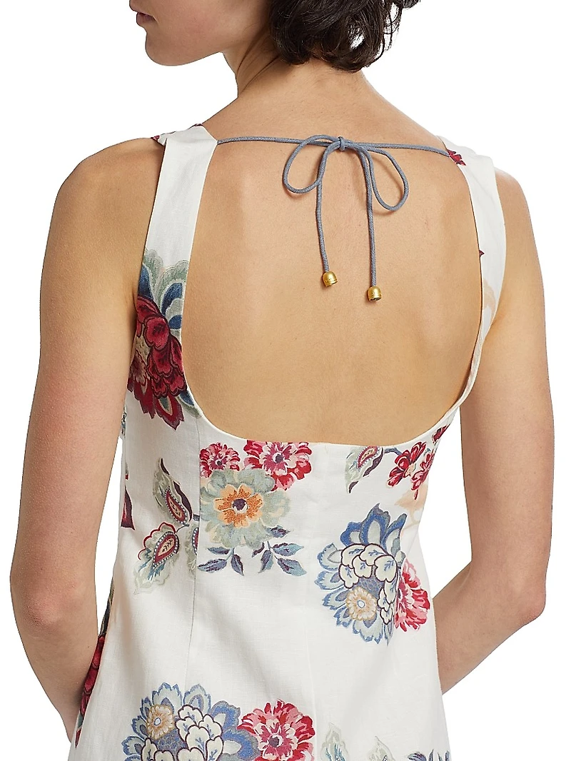 Provence Floral Linen-Cotton Boatneck Minidress