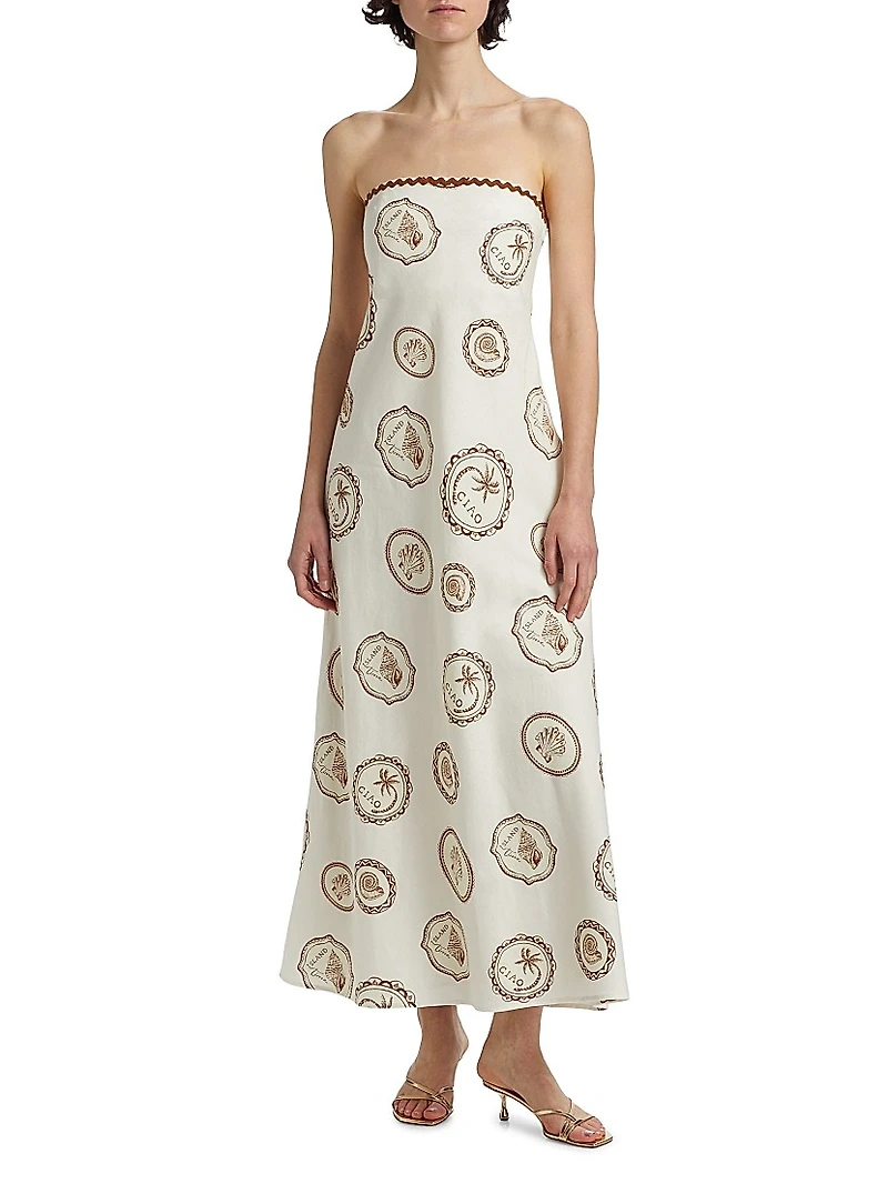 Ciao Shell Linen-Cotton Strapless Maxi Dress