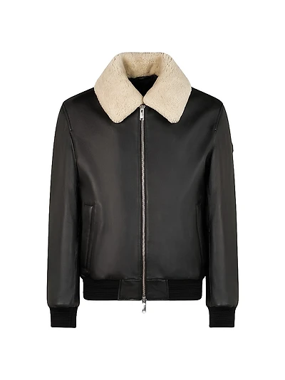 Toba Shearling-Trim Leather Bomber Jacket