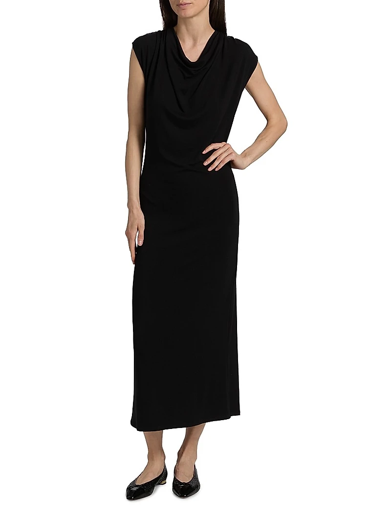 Draped Cowlneck Maxi Dress