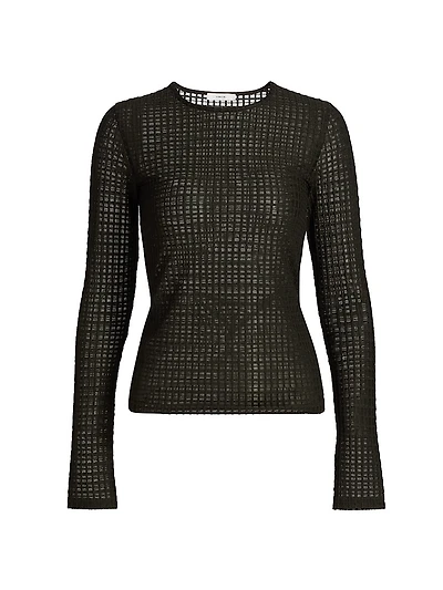 Shadow Grid Long-Sleeve Crewneck Top