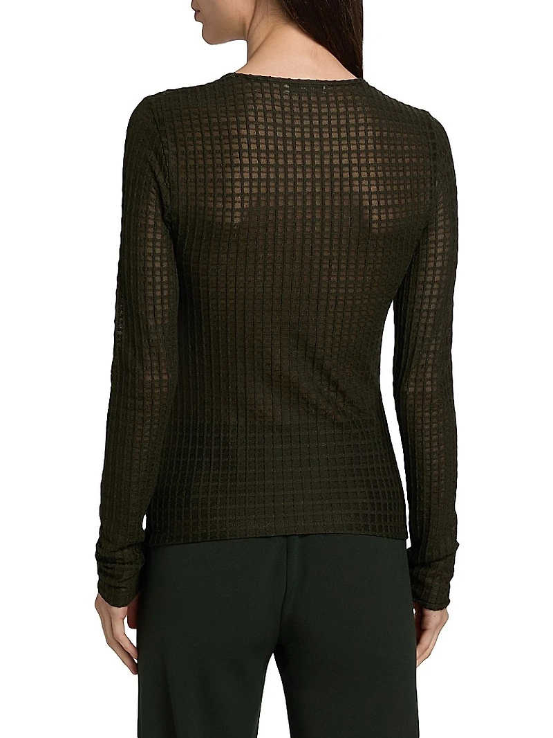 Shadow Grid Long-Sleeve Crewneck Top