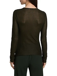 Shadow Grid Long-Sleeve Crewneck Top